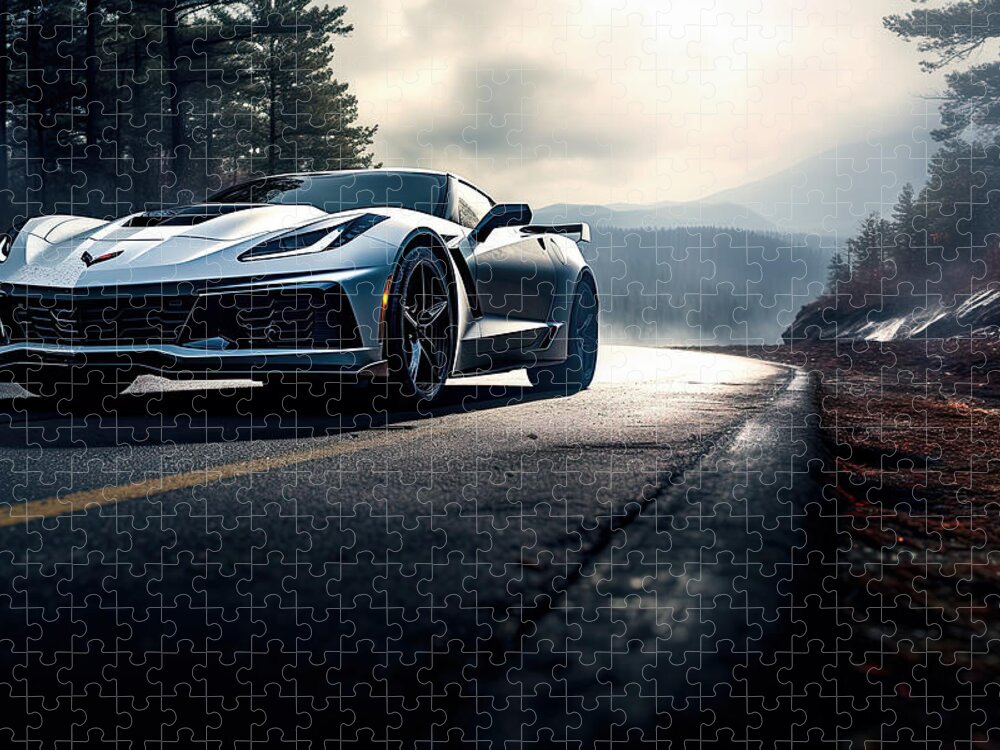 Zr1 Jigsaw Puzzle featuring the digital art ZR1 - Ghost of the Highway by Lourry Legarde