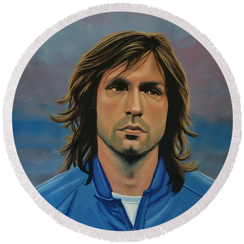 Andrea Pirlo Round Beach Towel featuring the painting Andrea Pirlo by Paul Meijering
