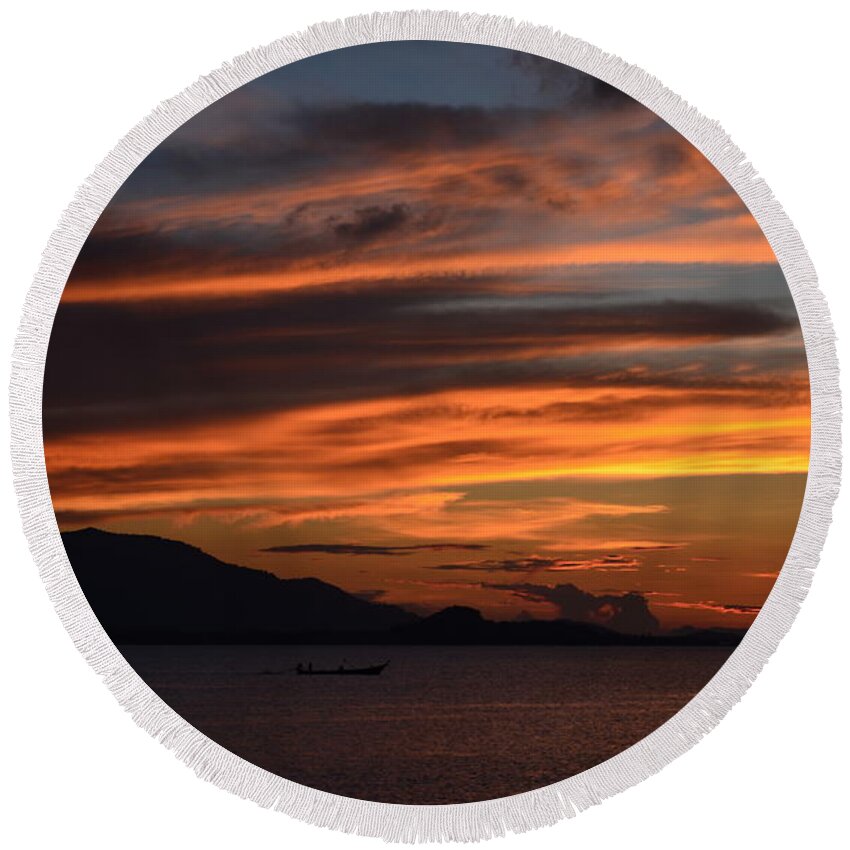 Michelle Meenawong Round Beach Towel featuring the photograph Burning Sky #1 by Michelle Meenawong