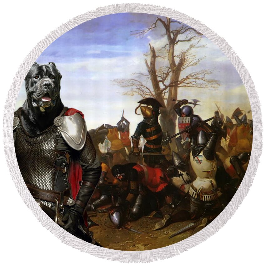 Cane Corso Round Beach Towel featuring the painting Cane Corso Art Canvas Print - Swords and bravery by Sandra Sij