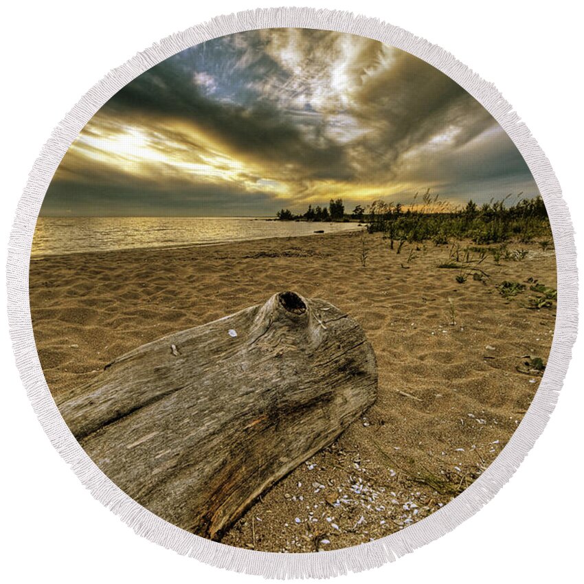 Summer Round Beach Towel featuring the photograph Clouds Gathering over Georgian Bay by Claudio Bacinello