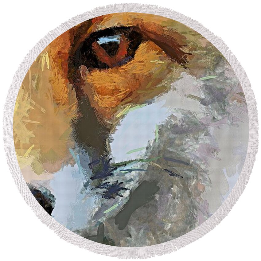 Expression Round Beach Towel featuring the painting Crafty Fox by Dragica Micki Fortuna
