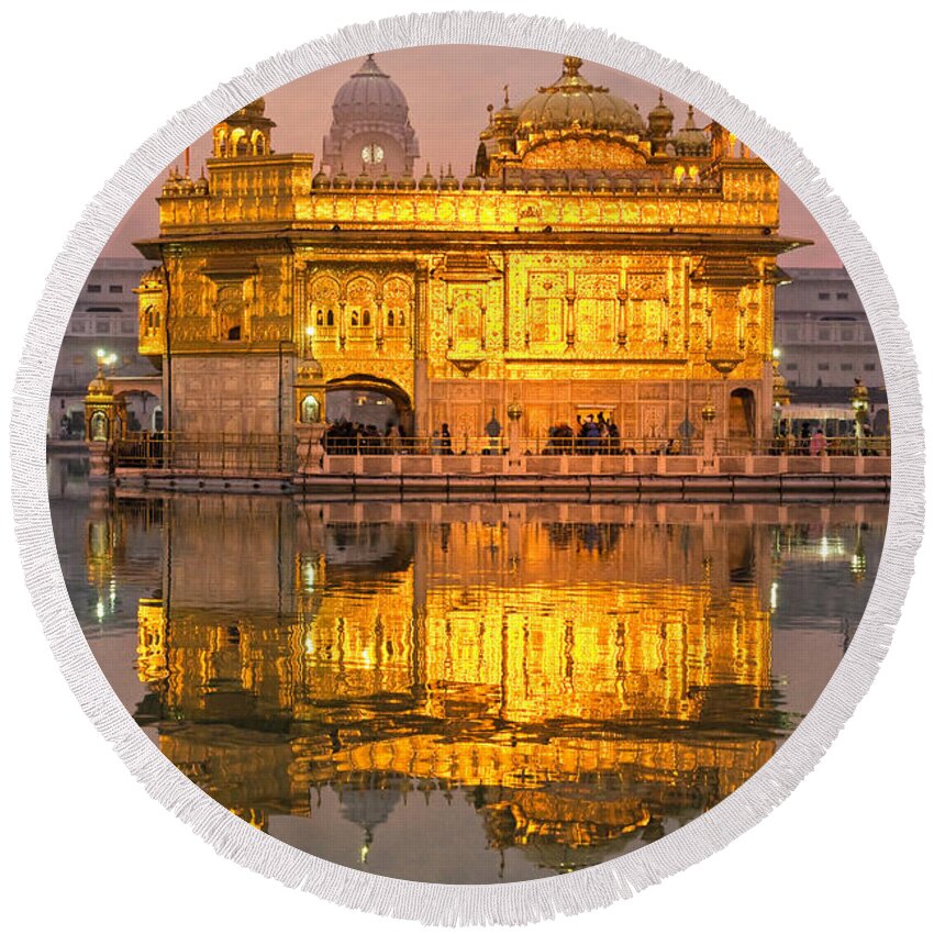 Amritsar Round Beach Towel featuring the photograph Golden Temple in Amritsar - Punjab - India by Luciano Mortula
