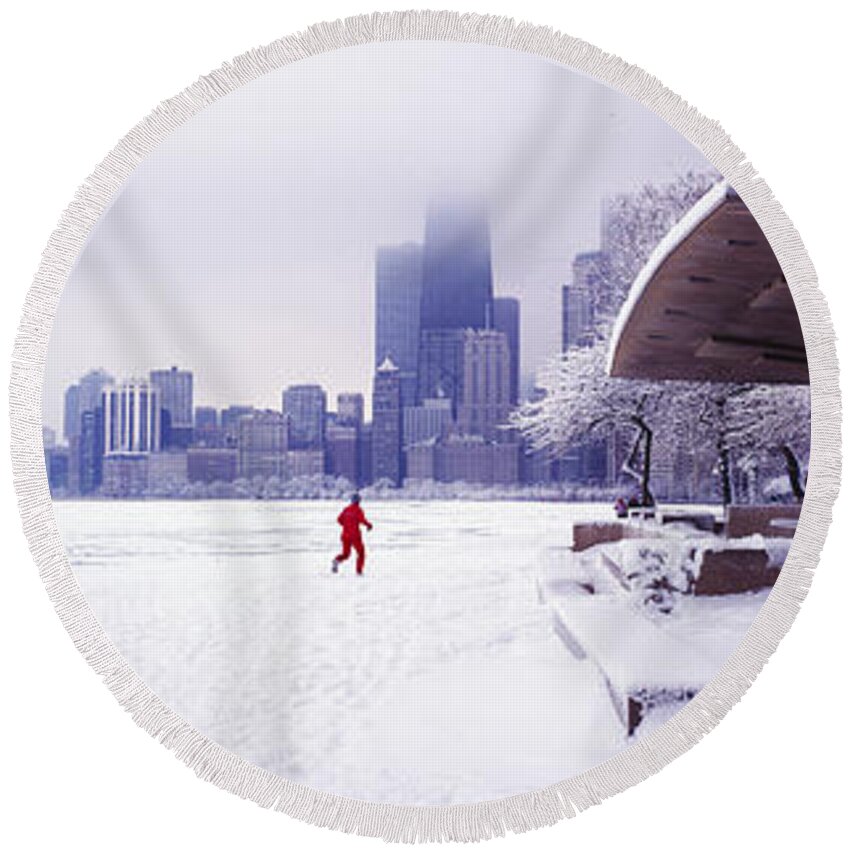  North Round Beach Towel featuring the photograph North ave beach chess palv chicago lake front by Tom Jelen