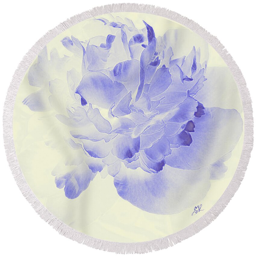 Flower Round Beach Towel featuring the photograph Paeony - Shadow in Blue by Stephanie Grant