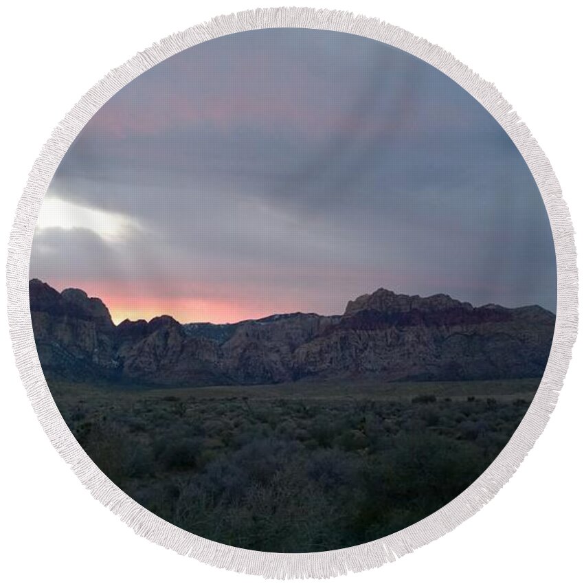 Mountains Round Beach Towel featuring the photograph The Painted Desert of Red Rock Canyon Nevada 1 by Jennifer E Doll