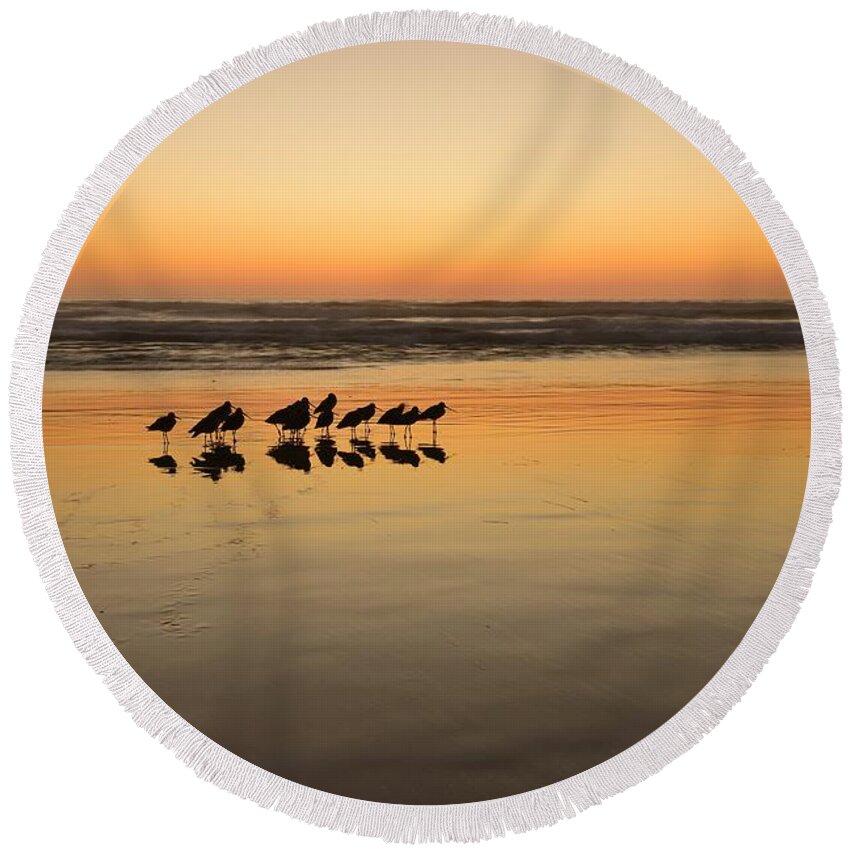 Shorebirds Round Beach Towel featuring the photograph Twilight Tracks by John F Tsumas