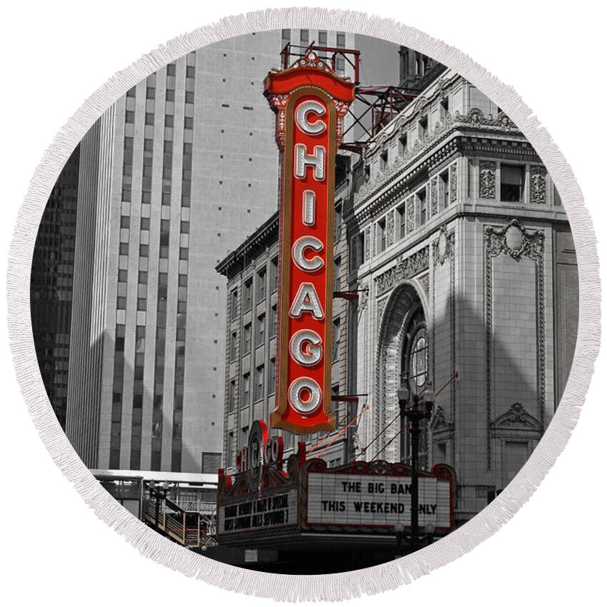 Chicago Round Beach Towel featuring the photograph 0381 Chicago Theater by Steve Sturgill