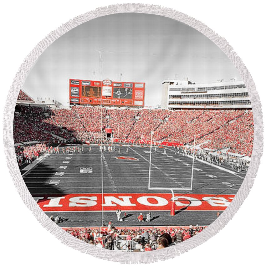 Camp Round Beach Towel featuring the photograph 0813 Camp Randall Stadium Panorama by Steve Sturgill