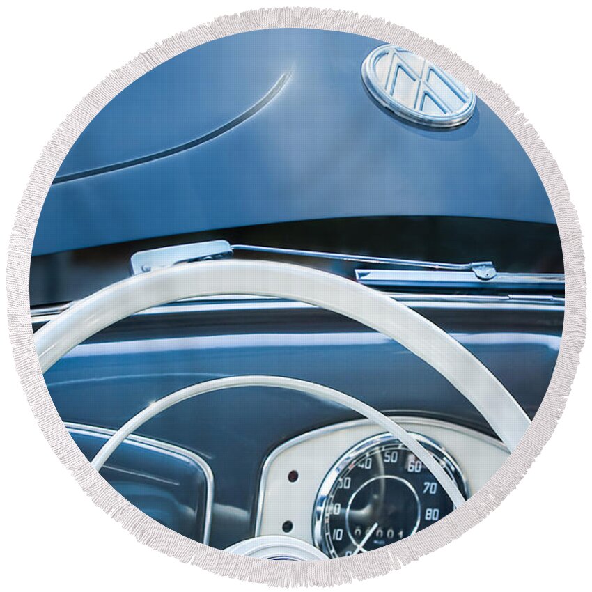1951 Volkswagen Vw Beetle Cabriolet Steering Wheel Emblem - Hood Emblem Round Beach Towel featuring the photograph 1951 Volkswagen VW Beetle Cabriolet Steering Wheel Emblem - Hood Emblem by Jill Reger