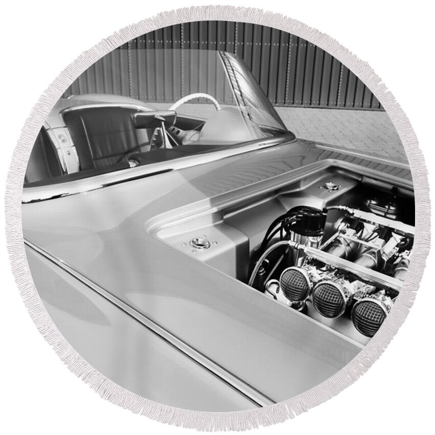 1960 Chevrolet Corvette Custom Engine Round Beach Towel featuring the photograph 1960 Chevrolet Corvette Custom Engine by Jill Reger
