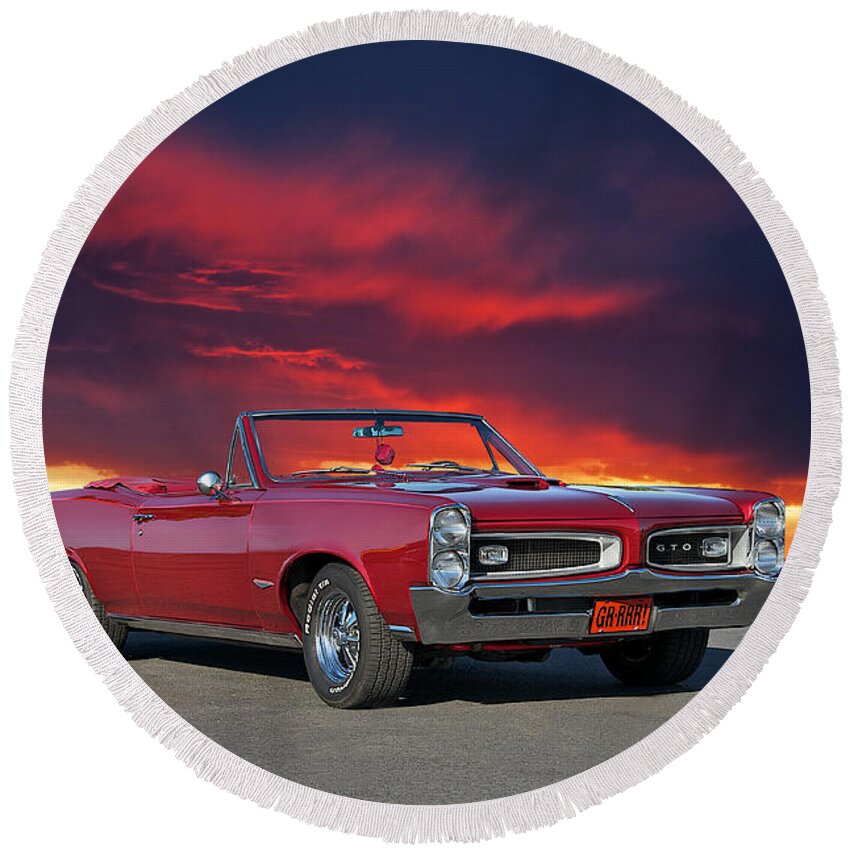 Alloy Round Beach Towel featuring the photograph 1966 Pontiac GTO Convertible by Dave Koontz