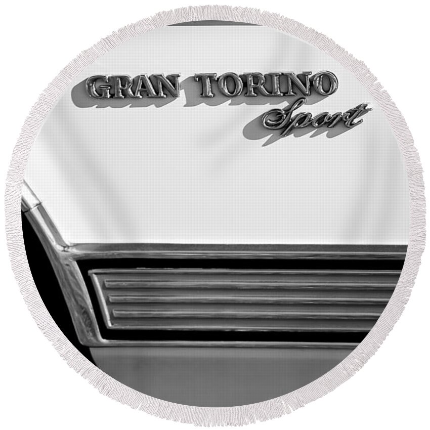 1972 Ford Gran Torino Sport Emblem Round Beach Towel featuring the photograph 1972 Ford Gran Torino Sport Emblem by Jill Reger