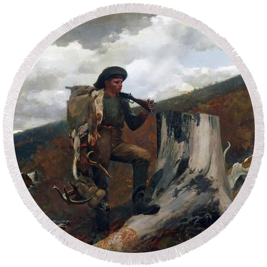 Winslow Homer Round Beach Towel featuring the painting A Huntsman and Dogs #7 by Winslow Homer