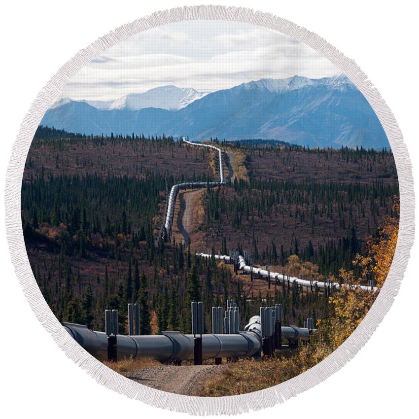 Nature Round Beach Towel featuring the photograph Alaska Oil Pipeline by Mark Newman