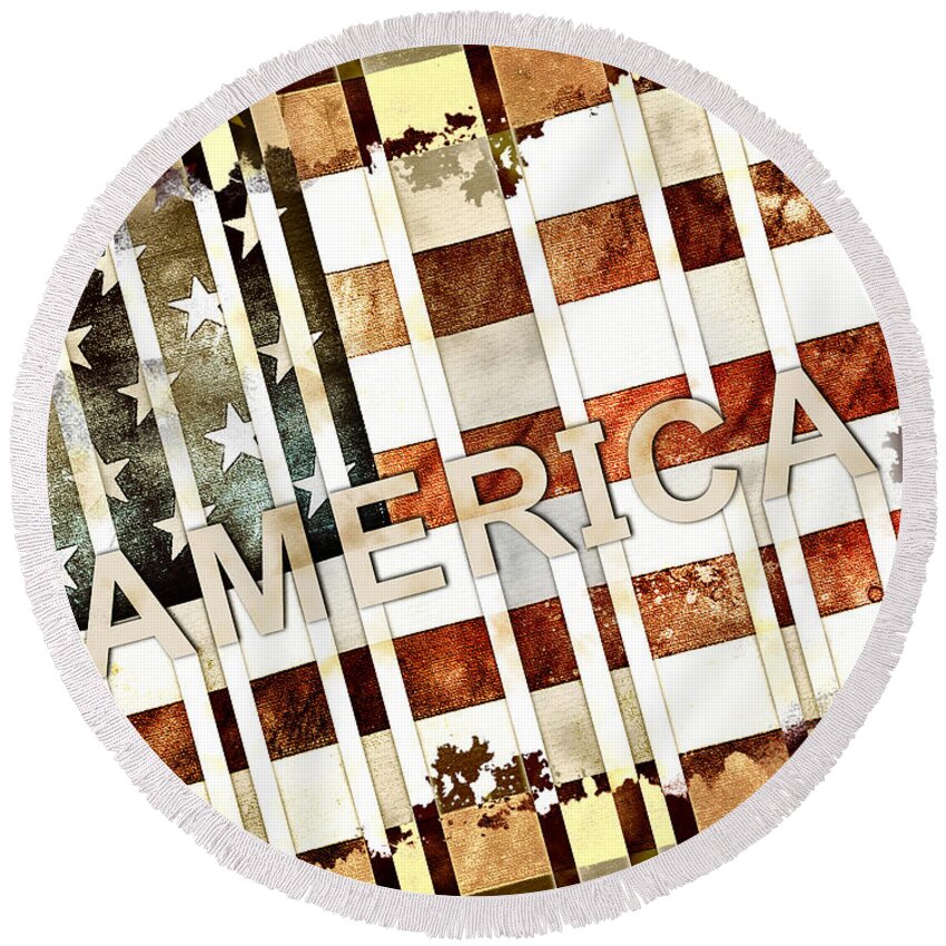 America Round Beach Towel featuring the digital art America #2 by Phil Perkins