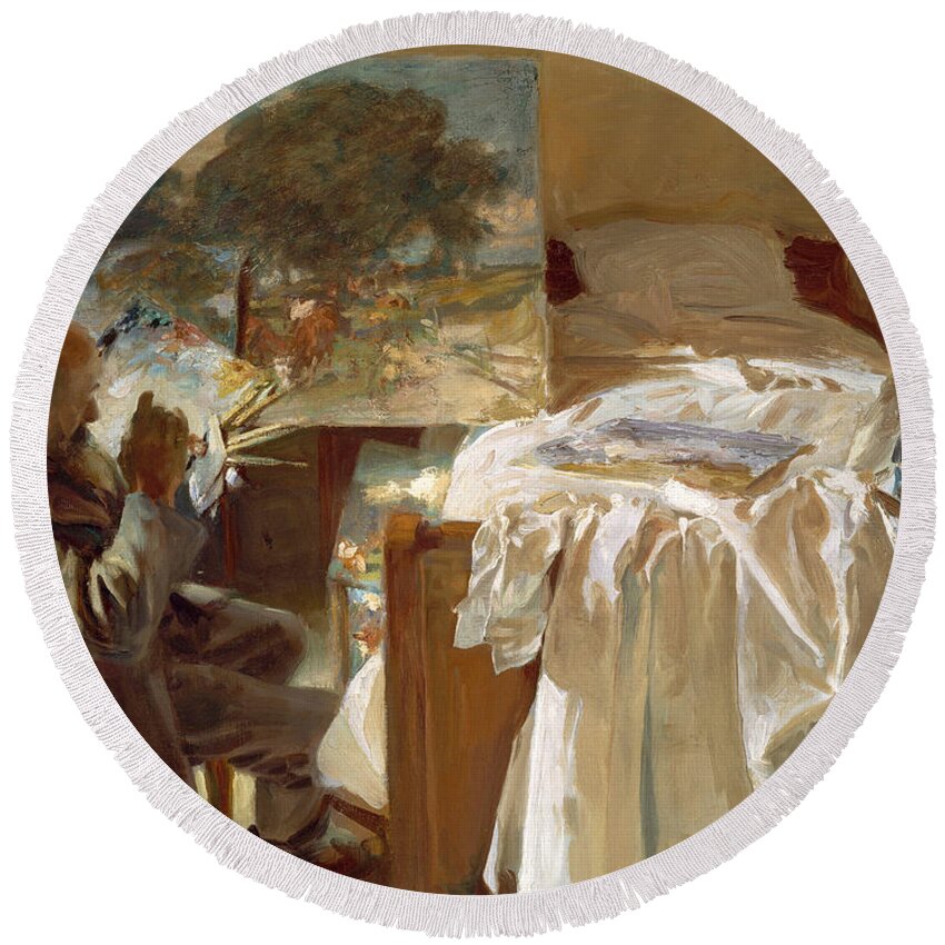 John Singer Sargent Round Beach Towel featuring the painting An Artist in His Studio #1 by John Singer Sargent
