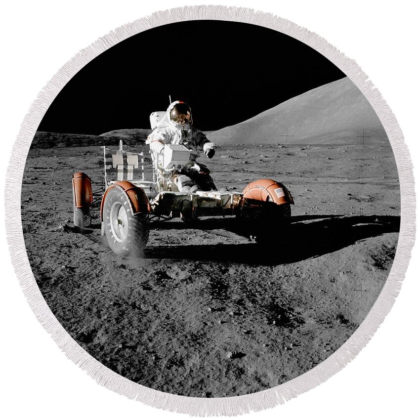 Arp 273 Round Beach Towel featuring the photograph Apollo 17 Lunar Roving Vehicle #1 by Celestial Images