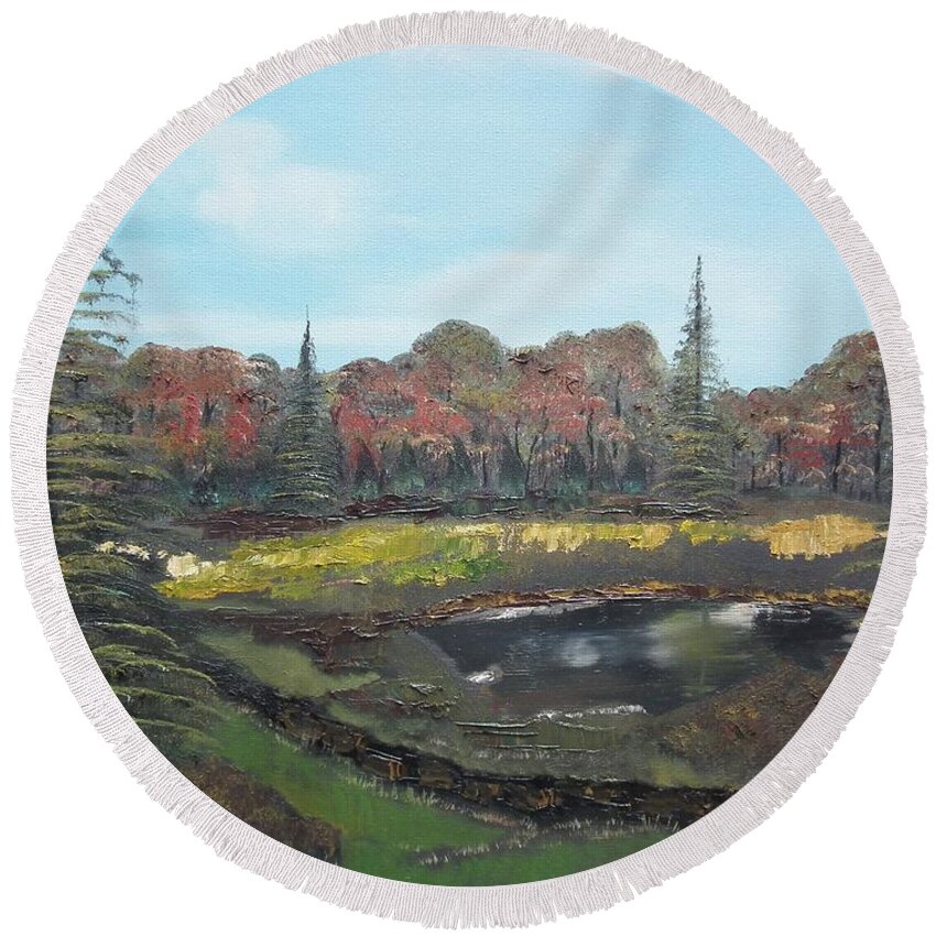 Landscape Round Beach Towel featuring the painting Autumn Landscape by Jan Dappen
