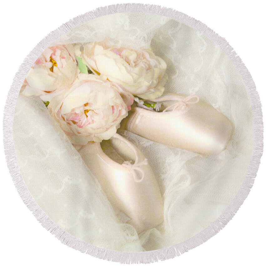 Shabby Chic Prints Round Beach Towel featuring the photograph Ballet Shoes by Theresa Tahara