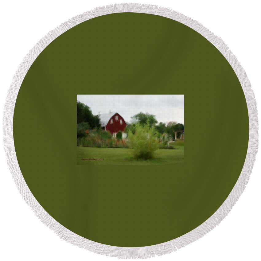 Barn Round Beach Towel featuring the painting Barn in Wisconsin #1 by Bruce Nutting