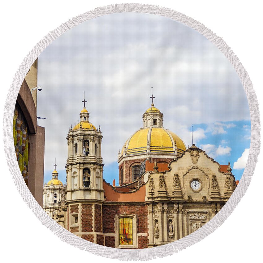 Mexico Round Beach Towel featuring the photograph Basilica of Our Lady of Guadalupe #1 by Jess Kraft