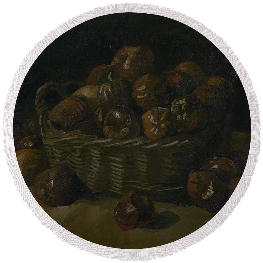 Vincent Van Gogh Round Beach Towel featuring the painting Basket Of Apples #1 by Vincent Van Gogh