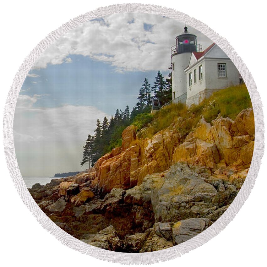 Maine Lighthouse Round Beach Towel featuring the photograph Bass Harbor Head Lighthouse #2 by Mike McGlothlen