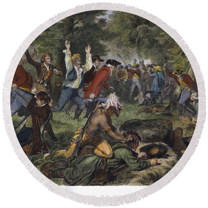 1778 Round Beach Towel featuring the drawing Battle Of Wyoming, 1778 #2 by Granger