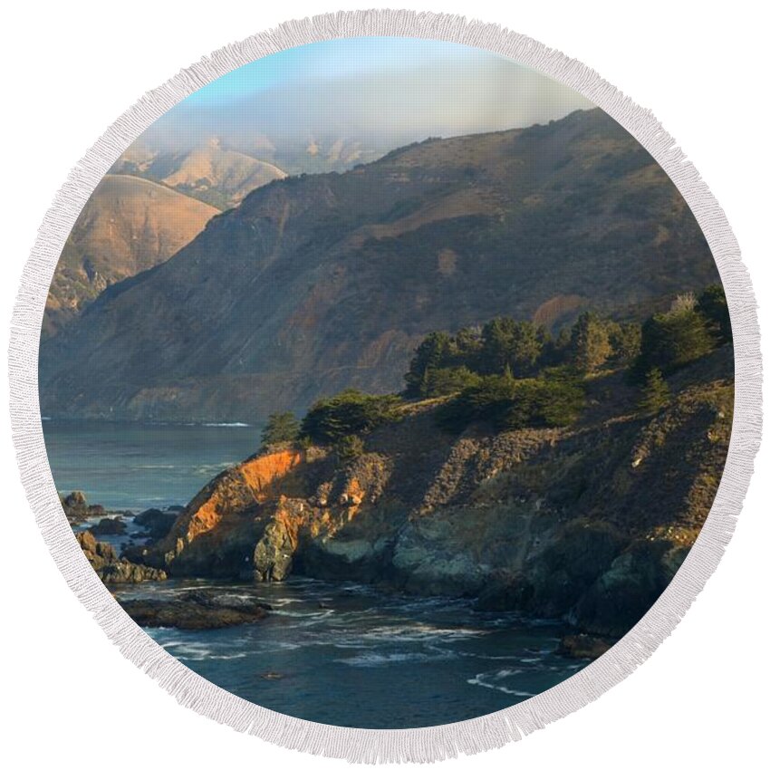 California State Parks Round Beach Towel featuring the photograph Big Sur Coastal Cliffs #1 by Adam Jewell