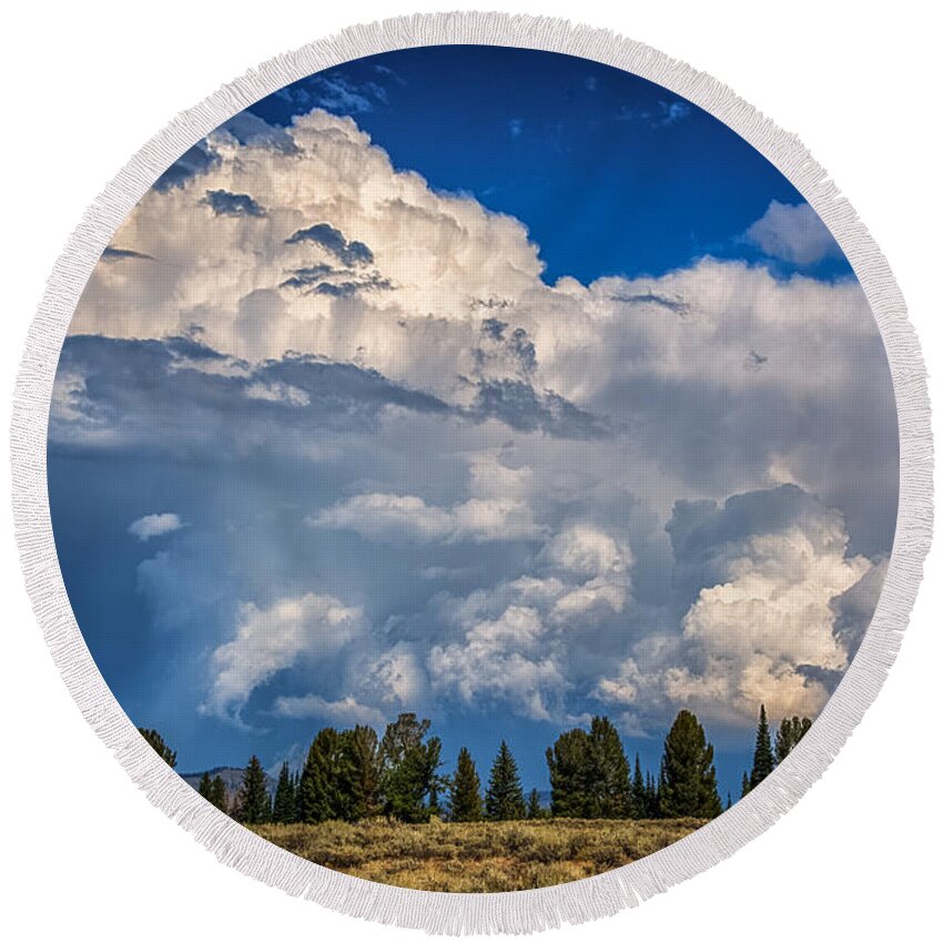 Clouds Round Beach Towel featuring the photograph Billows And Waves #1 by Yeates Photography