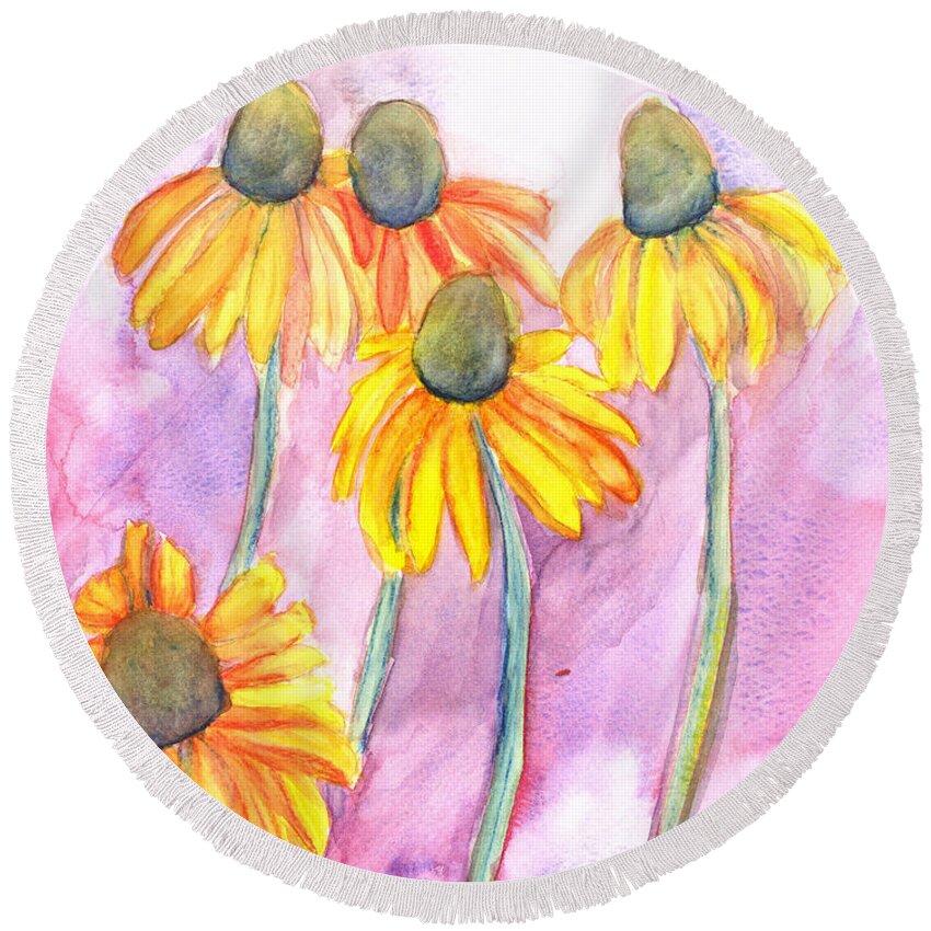 Black-eyed Susan Flower Round Beach Towel featuring the painting Black-eyed Susan by Kelly Perez