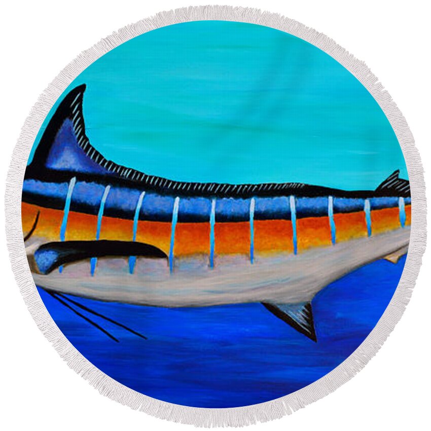 Blue Marlin Fish Round Beach Towel featuring the painting Blue Marlin by Laura Forde