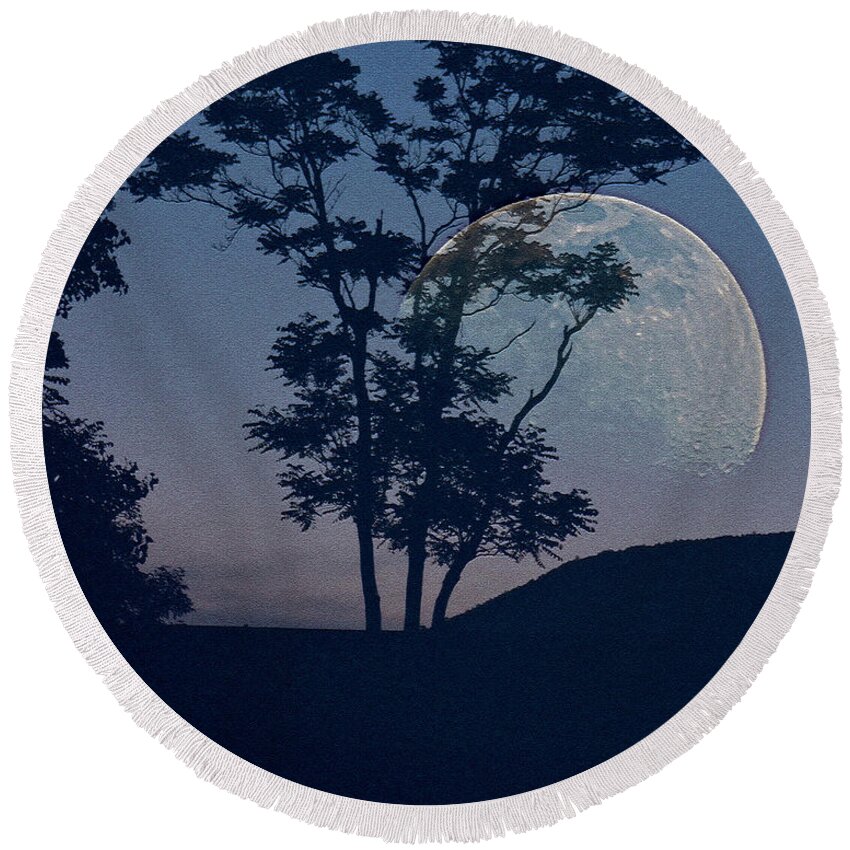 Moon Round Beach Towel featuring the photograph Moon with Trees by Jodie Marie Anne Richardson Traugott     aka jm-ART