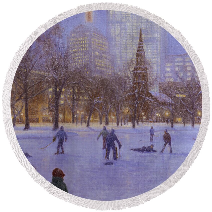 Boston Round Beach Towel featuring the painting Boston Twilight Players by Candace Lovely