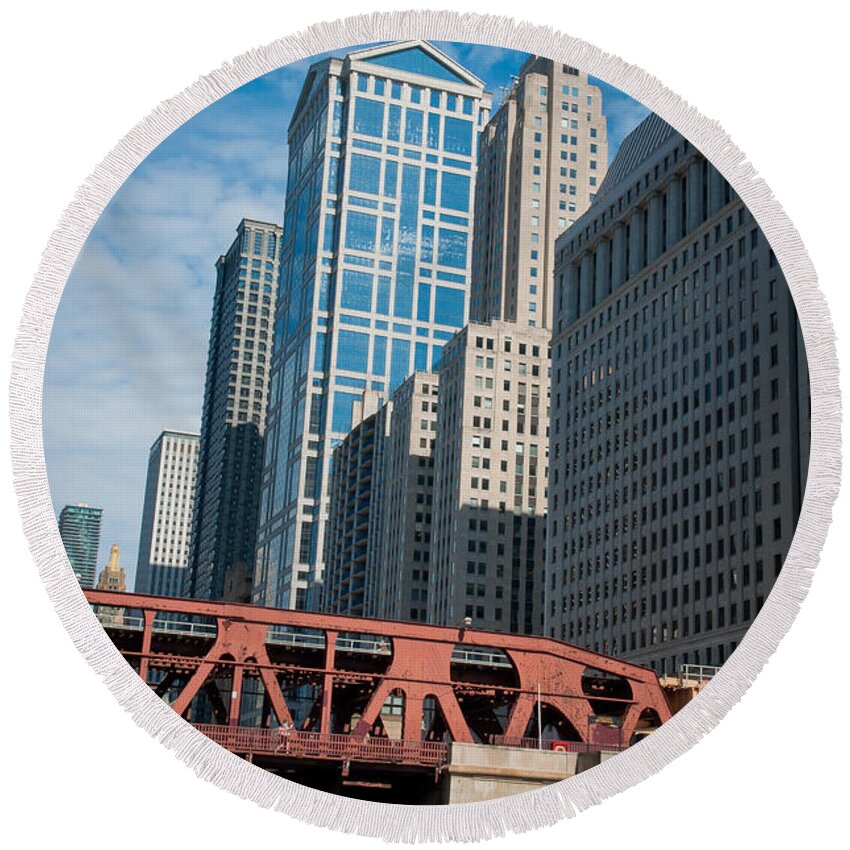Chicago Downtown Round Beach Towel featuring the photograph Bridge over the Chicago River by Dejan Jovanovic