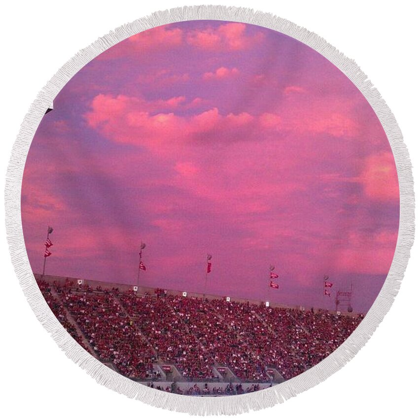 Dusk Round Beach Towel featuring the photograph Bryant-Denny Painted Sky by Kenny Glover