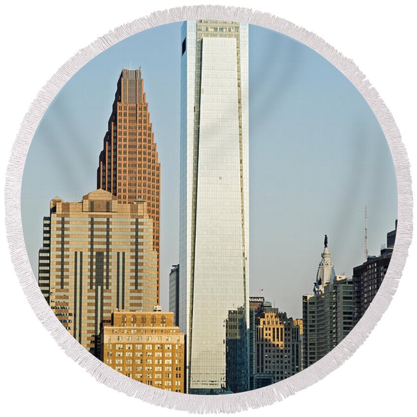 Photography Round Beach Towel featuring the photograph Buildings In A City, Comcast Center #1 by Panoramic Images