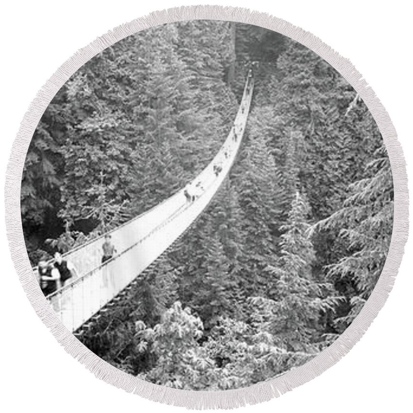 Photography Round Beach Towel featuring the photograph Capilano Bridge, Suspended Walk #1 by Panoramic Images