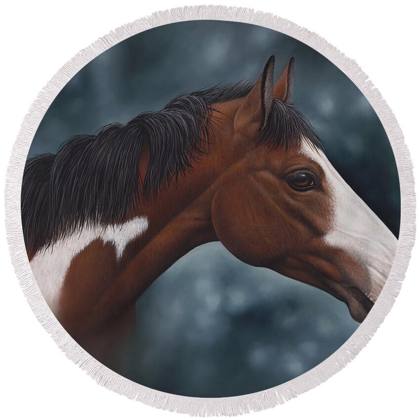 Horses Round Beach Towel featuring the painting Cara Blanca by Ricardo Chavez-Mendez