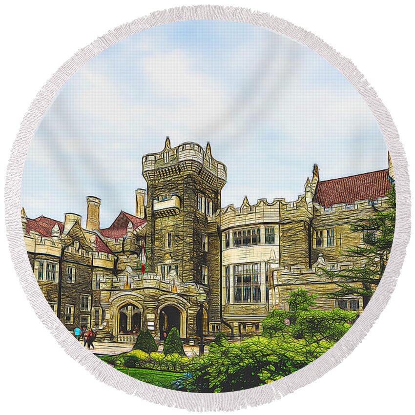 Casa Loma Round Beach Towel featuring the photograph Casa Loma in Toronto #1 by Les Palenik