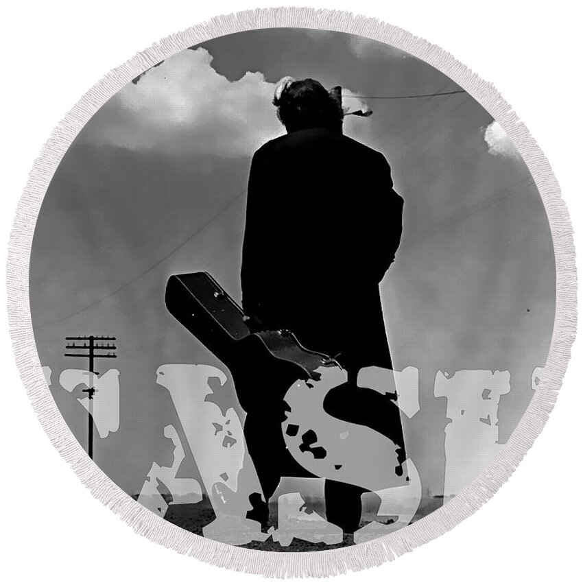 Johnny Cash Art Round Beach Towel featuring the mixed media Johnny Cash #13 by Marvin Blaine