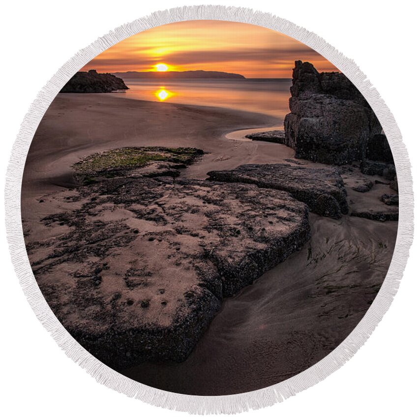 Ireland Round Beach Towel featuring the photograph Castlerock Sunset 1 by Nigel R Bell