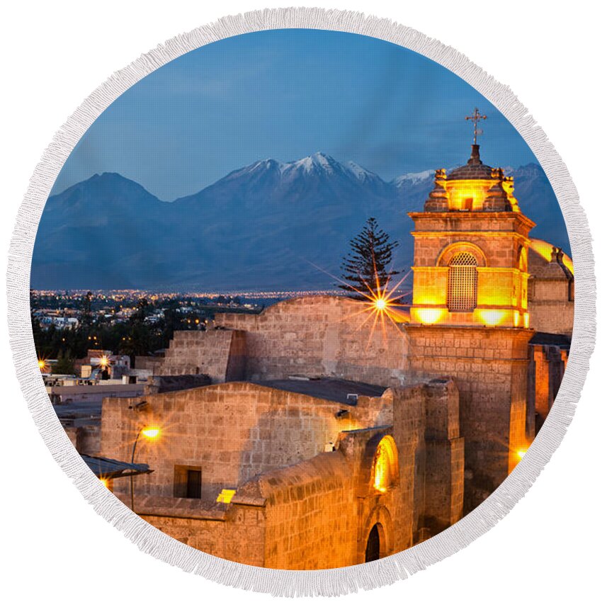 Architecture Round Beach Towel featuring the photograph Catalina Convent Arequipa #1 by U Schade