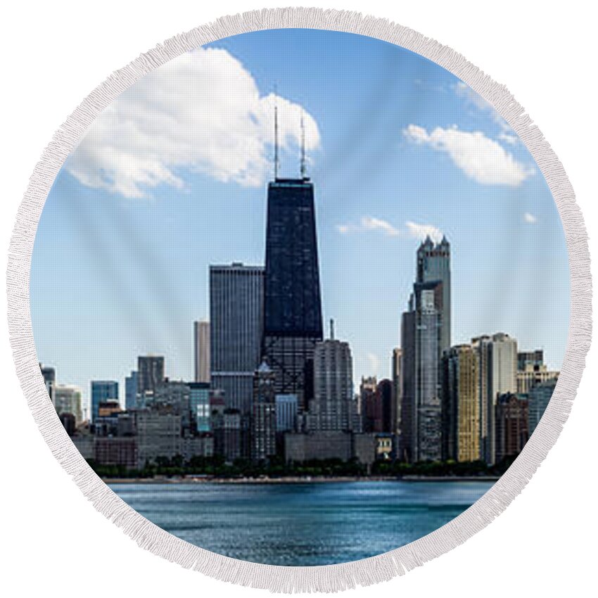 2012 Round Beach Towel featuring the photograph Chicago Panorama Skyline #1 by Paul Velgos