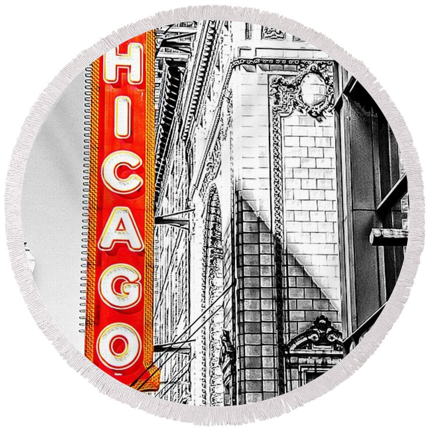 Chicago Round Beach Towel featuring the photograph Chicago Theater by Will Wagner
