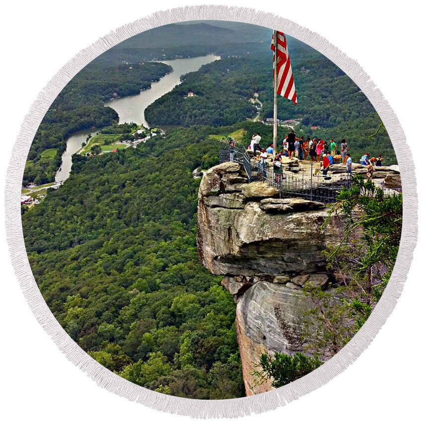 Colors Round Beach Towel featuring the photograph Chimney Rock Overlook #1 by Alex Grichenko