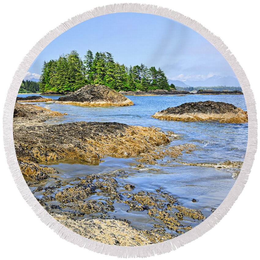 Pacific Round Beach Towel featuring the photograph Coast of Pacific ocean on Vancouver Island 6 by Elena Elisseeva