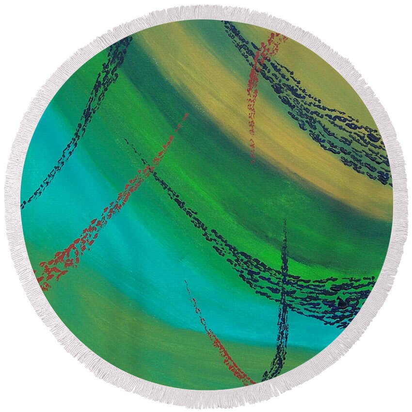 Abstract Round Beach Towel featuring the painting Abstract color clash by Ken Figurski