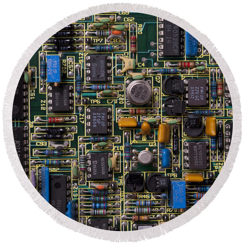 Access Round Beach Towel featuring the photograph Computer Circuit Board #1 by Jim Corwin